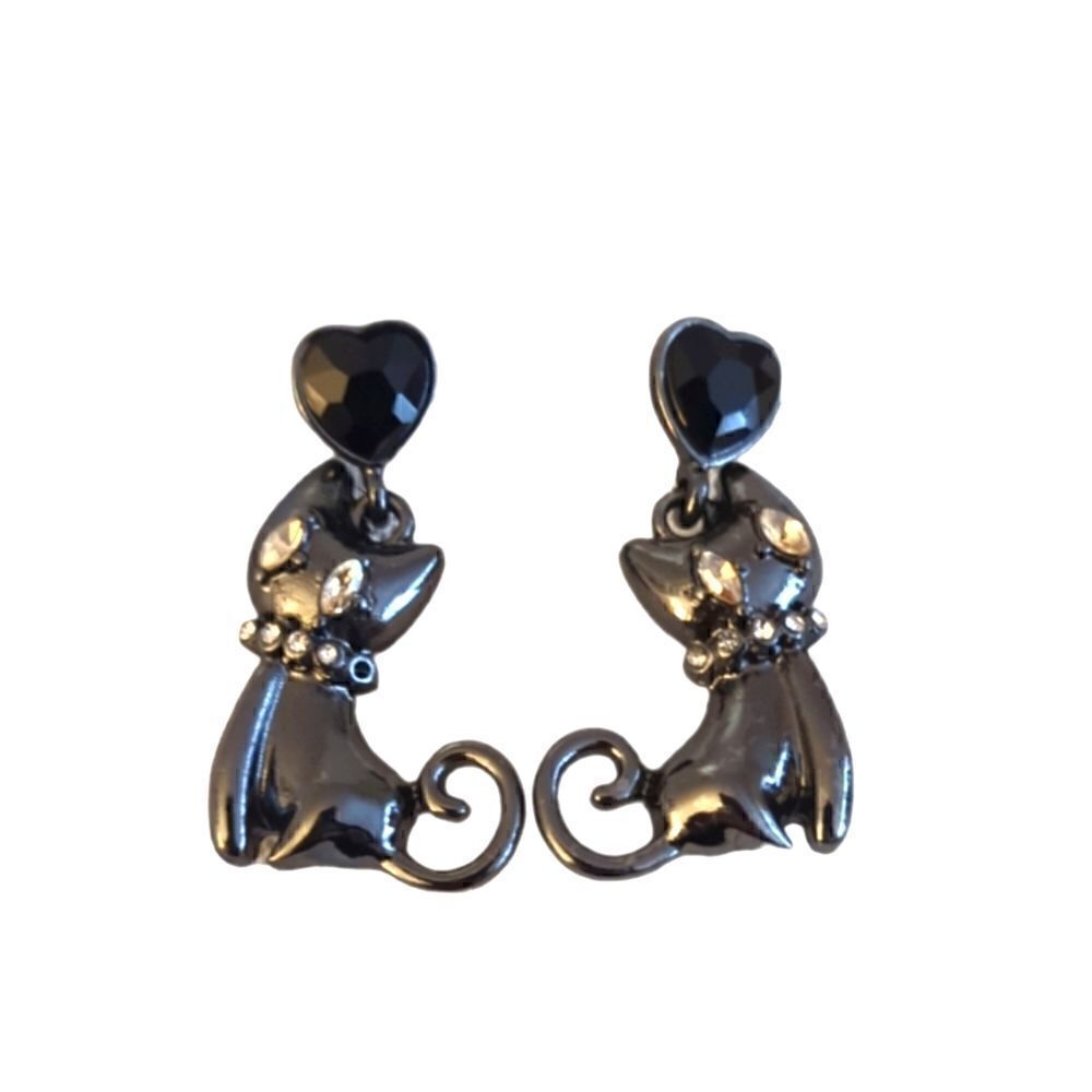 Gunmetal Black Kitty Cat Earrings